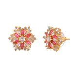 Sparkling Elegance Statement Pink Floral Stud Earrings