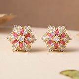 Sparkling Elegance Statement Pink Floral Stud Earrings