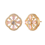 Sparkling Elegance Gold-Plated Pastel Pink Floral Stud Earrings