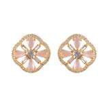 Sparkling Elegance Gold-Plated Pastel Pink Floral Stud Earrings