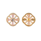 Sparkling Elegance Gold-Plated Pastel Pink Floral Stud Earrings