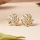 Sparkling Elegance Gold-Plated White Round Stud Earrings