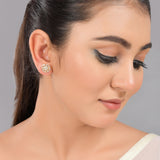 Sparkling Elegance Gold-Plated White Round Stud Earrings