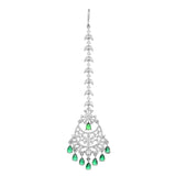 Sparkling Elegance Timeless Green American Diamond Maang Tika