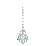 Sparkling Elegance Timeless Green American Diamond Maang Tika