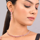 Sparkling Elegance Opulent Pink American Diamond Necklace Set