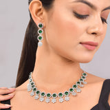 Sparkling Elegance Celestial Charm Emerald American Diamond Necklace Set