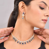 Sparkling Elegance Blue Allure American Diamond Necklace Set