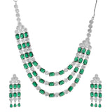 Sparkling Elegance Majestic Layers Green American Diamond Necklace Set