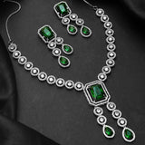 Sparkling Elegance Royal Radiance Green American Diamond Necklace Set