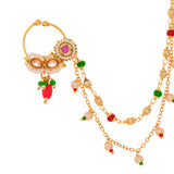 Kundan Elegance  The Maharani'S Gold  Nose Ring With Chain