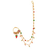 Kundan Elegance  The Maharani'S Gold  Nose Ring With Chain