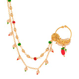 Kundan Elegance  The Maharani'S Gold  Nose Ring With Chain