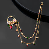 Kundan Elegance  The Maharani'S Gold  Nose Ring With Chain