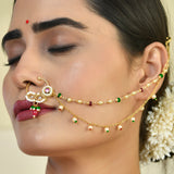 Kundan Elegance  The Maharani'S Gold  Nose Ring With Chain