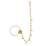 Kundan Elegance Royal Blossom Gold Nose Ring With Chain