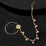 Kundan Elegance Royal Blossom Gold Nose Ring With Chain