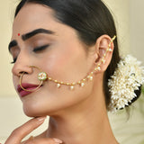 Kundan Elegance Royal Blossom Gold Nose Ring With Chain