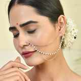 Sparkling Elegance Queen'S Treasure Pearl Nose Ring With Chain