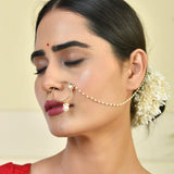 Kundan Elegance Royal Blossom Gold Nose Ring With Chain