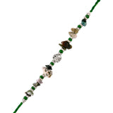 Green Beads Bohemian Motif Thread Rakhi For Brother