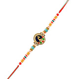 Colourful Thread Beaded Traditional Peacock Motif Rakhi For Brother