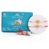 White Pearls And Colourful Gems Traditional Men's Rakhis With Kaju Katli 200 Gms