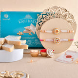 White Pearls And Colourful Gems Traditional Men's Rakhis With Kaju Katli 200 Gms