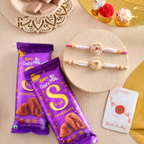 White Pearls And Colourful Gems Traditional Men's Rakhis With 2 Dairy Milk