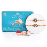 Gemstones And Beads Embellished Men's Thread Rakhis With Kaju Katli 200 Gms