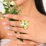 Flower Fantasy Sage Green Spring Blossom Earrings And Ring Combo