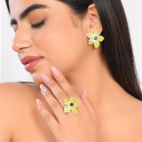 Flower Fantasy Sage Green Spring Blossom Earrings And Ring Combo