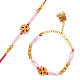 White Pearls And Golden Beads Bhaiya Bhabhi Lumba Rakhi
