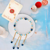 Blue Beads And White Pearls Tassels Rakhi For Sister