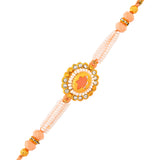 White Pearls And Red Gems Mens Rakhi For Brother