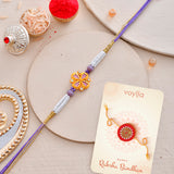 Purple Beads And White Pearls Floral Motif Mens Rakhi For Brother