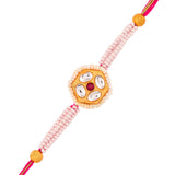 Faux Kundan And White Pearls Thread Rakhi For Brother