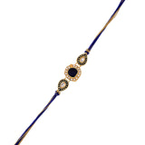 Faux Kundan Gems Blue And Gold Thread Rakhi For Brother