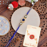 Faux Kundan Gems Blue And Gold Thread Rakhi For Brother