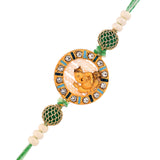 Lord Ganesh White Pearls Green Beads Thread Rakhi For Brother