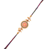 White Pearls And Faux Kundan Thread Rakhi For Brother