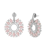 Sparkling Elegance Majestic Charm Pink Teardrop American Diamond Earrings