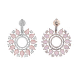 Sparkling Elegance Majestic Charm Pink Teardrop American Diamond Earrings