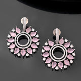 Sparkling Elegance Majestic Charm Pink Teardrop American Diamond Earrings