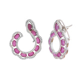 Sparkling Elegance Graceful Pink Swirl American Diamond Earrings