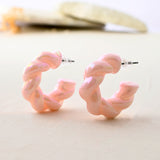 Resin Soft Pink Twisted Hoop Earrings