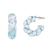 Resin Soft Blue Twisted Hoop Earrings