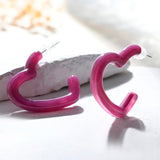 Resin Pink Romance Heart Hoop Earrings