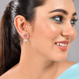 Sparkling Elegance Pink And White Cz Casual Drop Earrings