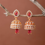 Sparkling Elegance Pink And White Cz Jhumka Drop Earrings